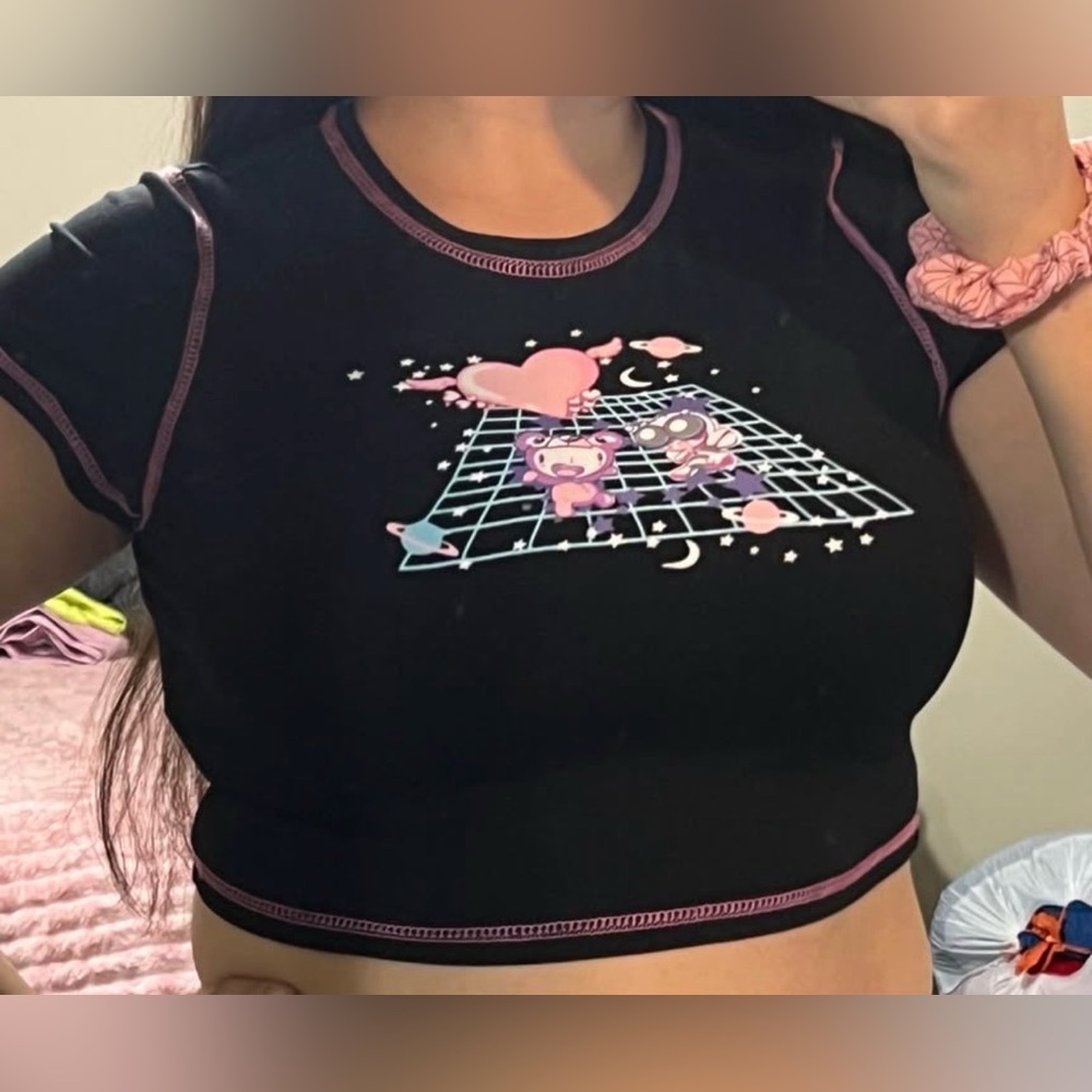 SHEIN Black Crop Top with Pink Accents